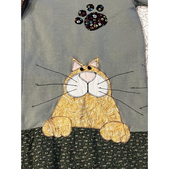 Hanes Cardigan Sweater Womens Medium Cat Applique Button Front Animal Novelty - Picture 5 of 13